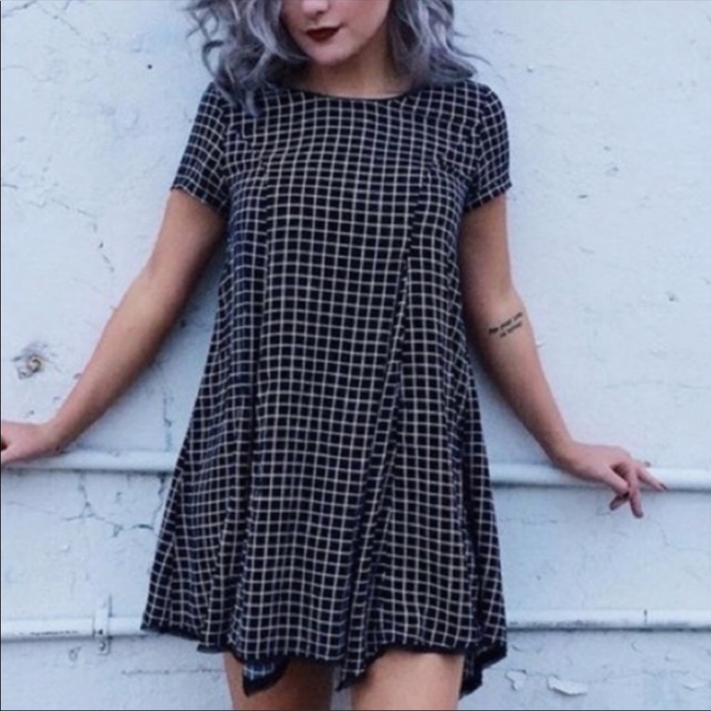 Silence + Noise Black/White Grid Dress M